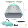 Wolfwise Beach Tent Sun Shelter for 4 Person, UPF 50+, Mint Green