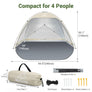 Wolfwise Beach Tent Sun Shelter for 4 Person with UPF 50+ UV Protection,Beige