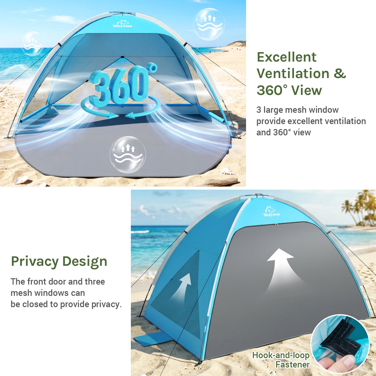 Wolfwise Beach Tent Sun Shelter for 4 Person, UPF 50+ – WolfWise