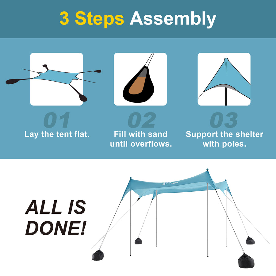 WolfWise ShyShadow S10 Easy Setup Beach Tent, Blue, Large