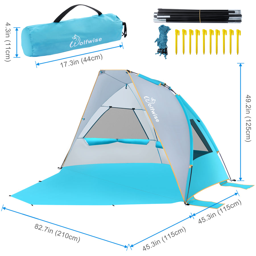 WolfWise SunlitSky A10 Portable Beach Tent, Blue, for 2-3 Person