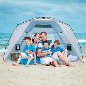 Wolfwise easy setup beach tent provides a spacious internal shelter for up to 4 people.