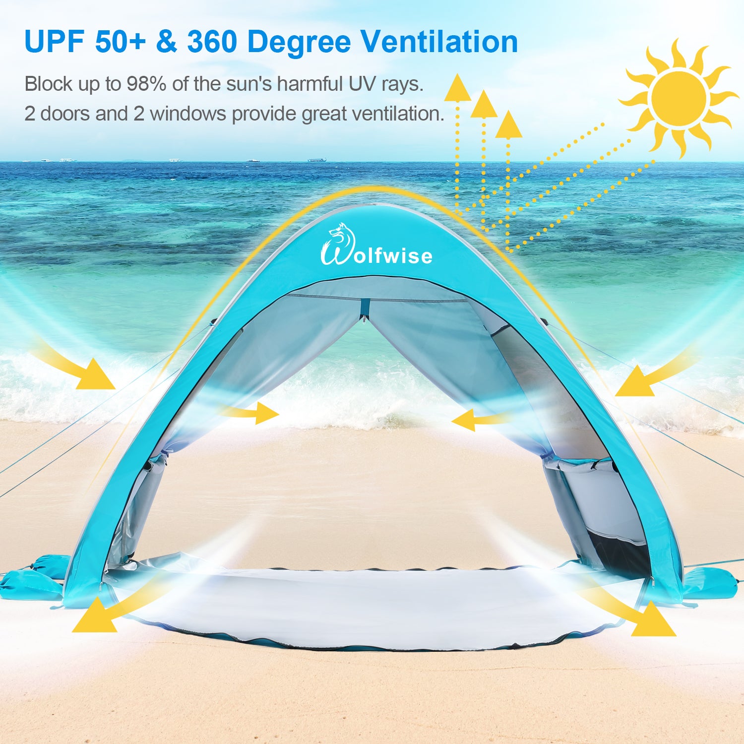 elissia pop-up beach tent WolfWise Pop up Beach Tent, Beach Sun Shelter, Baby Beach Tent