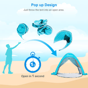 Wolfwise baby beach tent pops up well in seconds, no assembly required.