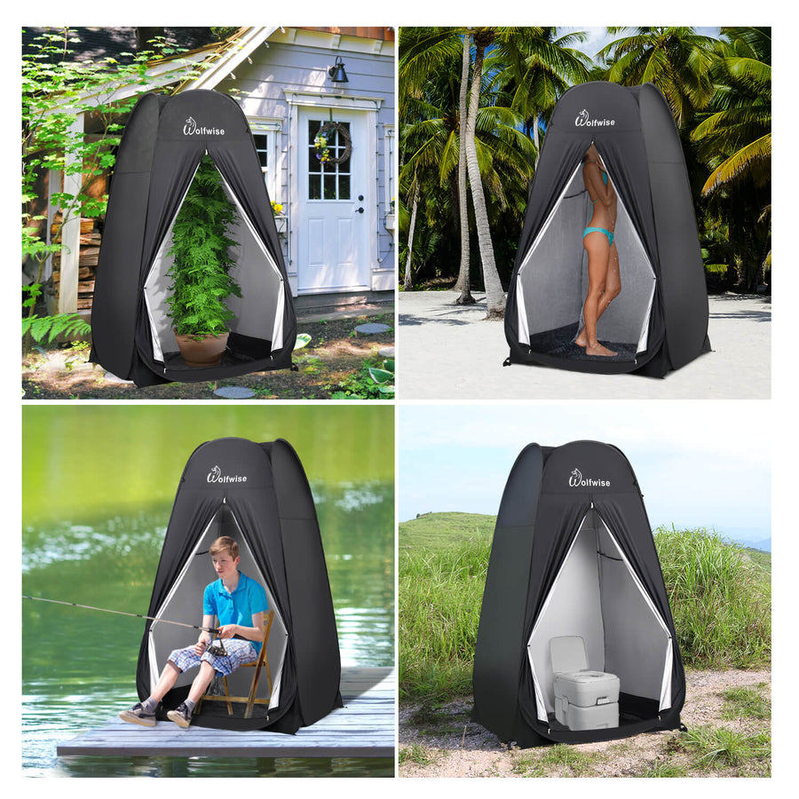 WolfWise pop up shower tent is ideal for camping, biking, toilet, shower, fishing, beach.