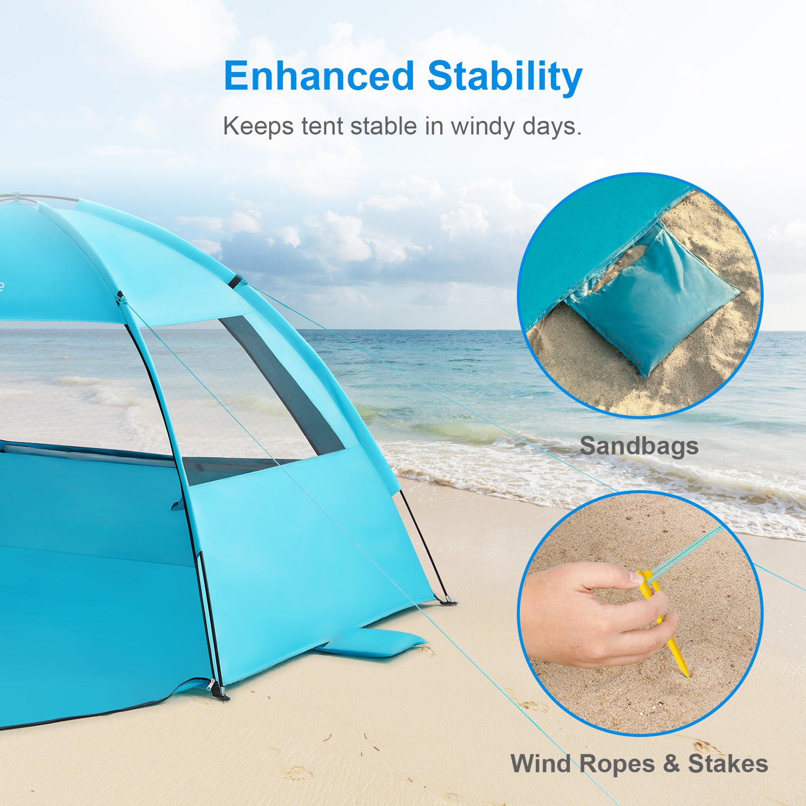 windy beach tent WolfWise Easy Set up Beach Tent, UPF 50+